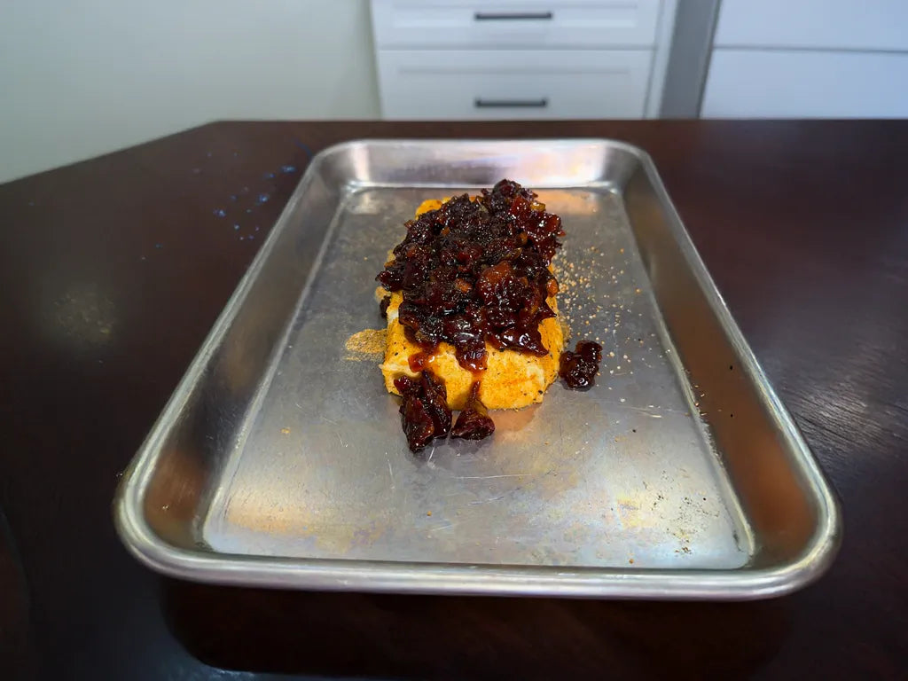 Bacon Jam Smoked Cream Cheese on a tray