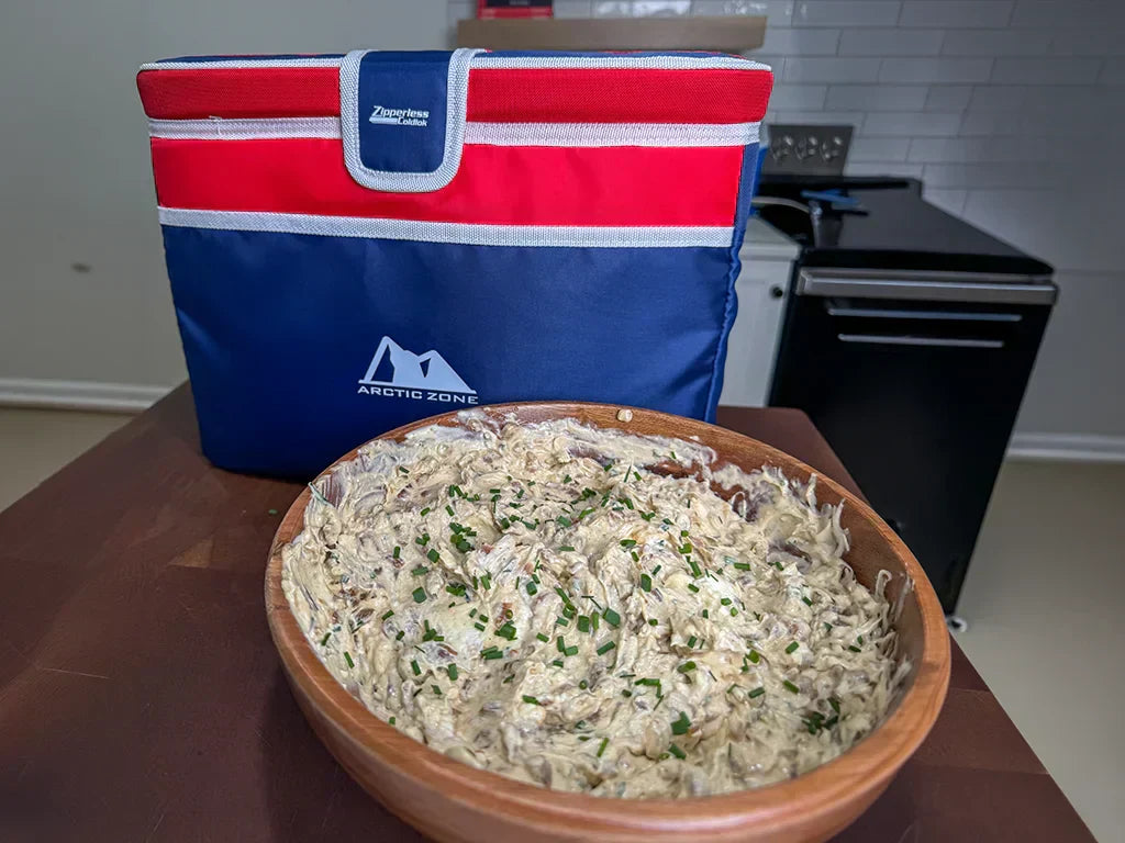 Caramelized Onion Dip next to an Arctic Zone Cooler