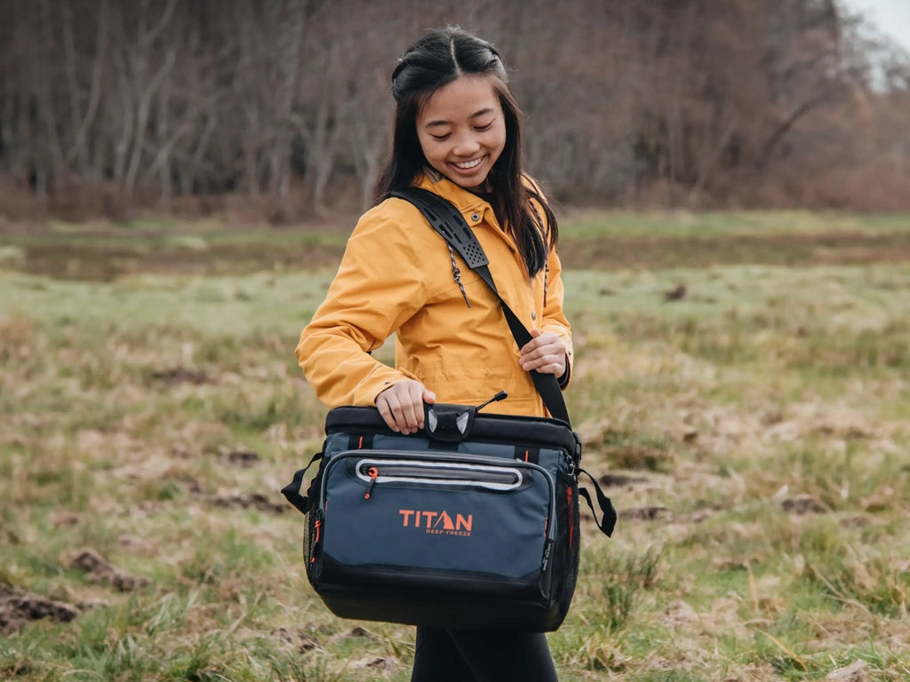 Girl outside exploring with a Titan 30 Can Zipperless Cooler