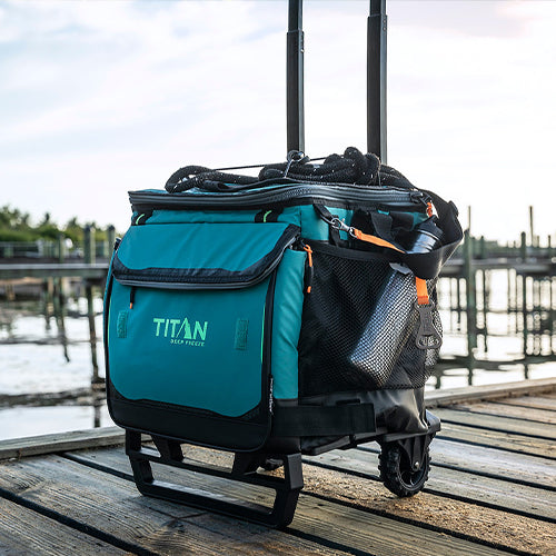 Titan 60 Can Wheeled Cooler on a dock