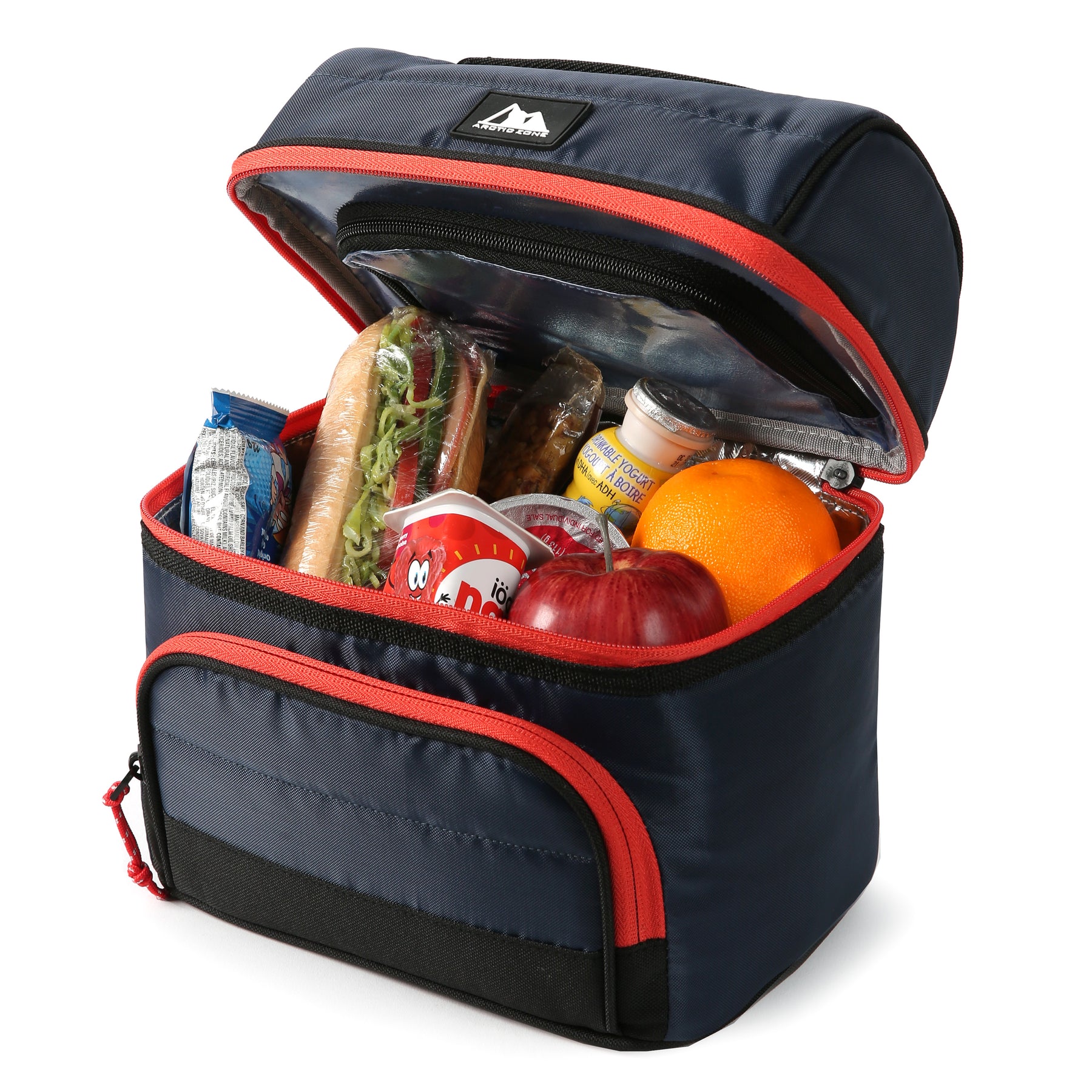 ARTIC ZONE ZIPPERED INSULATED LUNCH BOX WITH SANDWICH CONTAINER BLACK RED  BOYS
